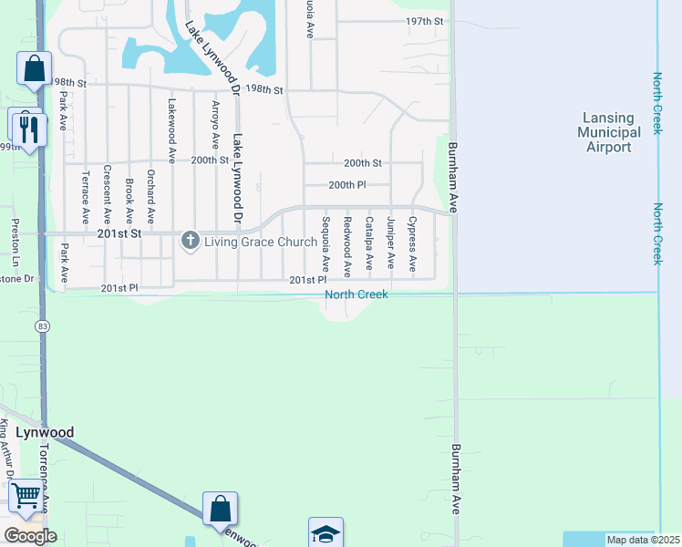 map of restaurants, bars, coffee shops, grocery stores, and more near 20152 Redwood Avenue in Lynwood