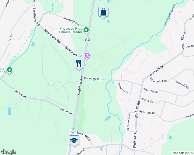 map of restaurants, bars, coffee shops, grocery stores, and more near 42 Creamery Road in Cheshire