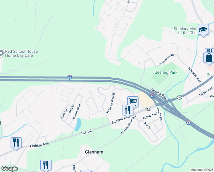 map of restaurants, bars, coffee shops, grocery stores, and more near 16 Spruce Ridge Drive in Fishkill