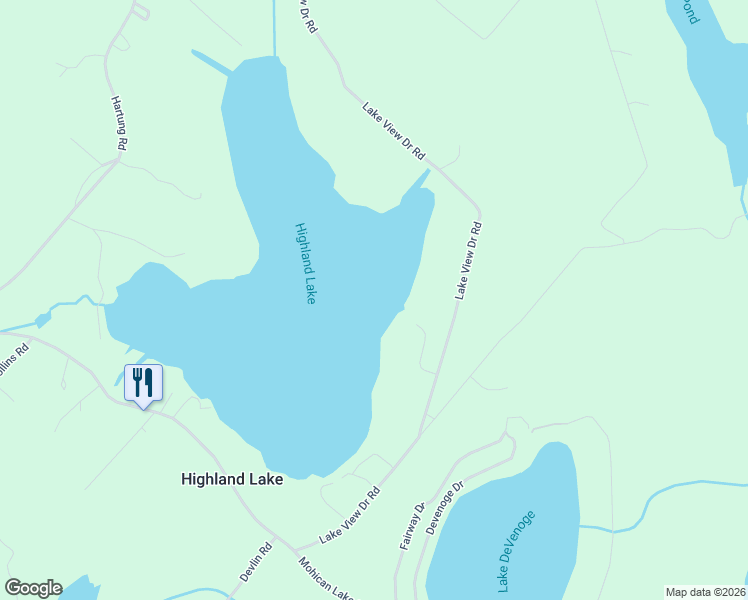 map of restaurants, bars, coffee shops, grocery stores, and more near 33 Lake View Drive in Highland Lake