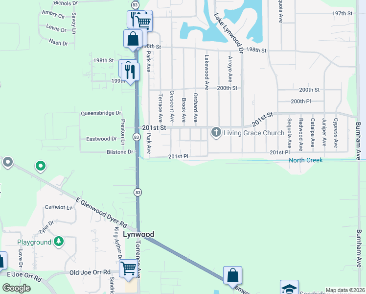 map of restaurants, bars, coffee shops, grocery stores, and more near 20145 Woodale Street in Lynwood