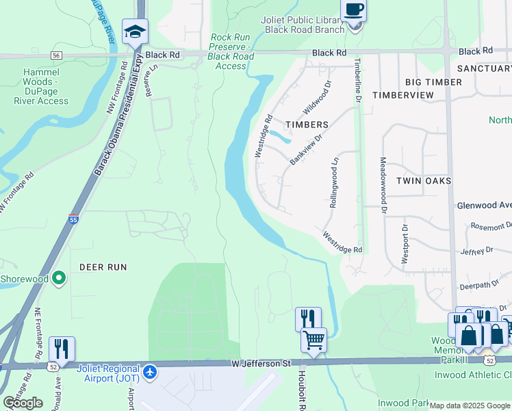 map of restaurants, bars, coffee shops, grocery stores, and more near 311 Westridge Road in Joliet