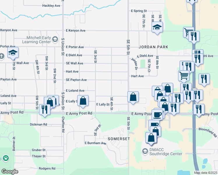 map of restaurants, bars, coffee shops, grocery stores, and more near 6100 Southeast 4th Street in Des Moines