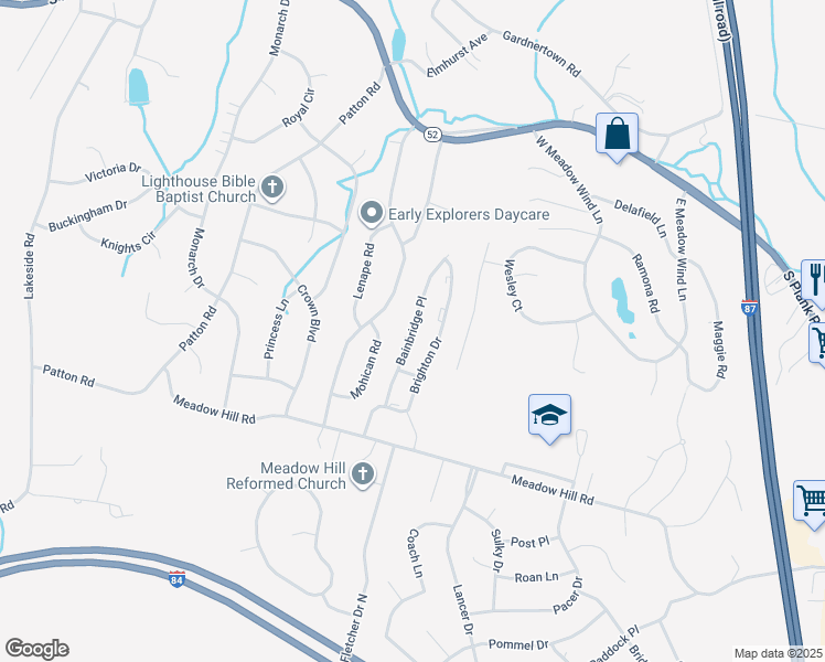map of restaurants, bars, coffee shops, grocery stores, and more near Bainbridge Place in Newburgh
