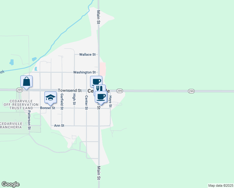 map of restaurants, bars, coffee shops, grocery stores, and more near 155 Townsend Street in Cedarville