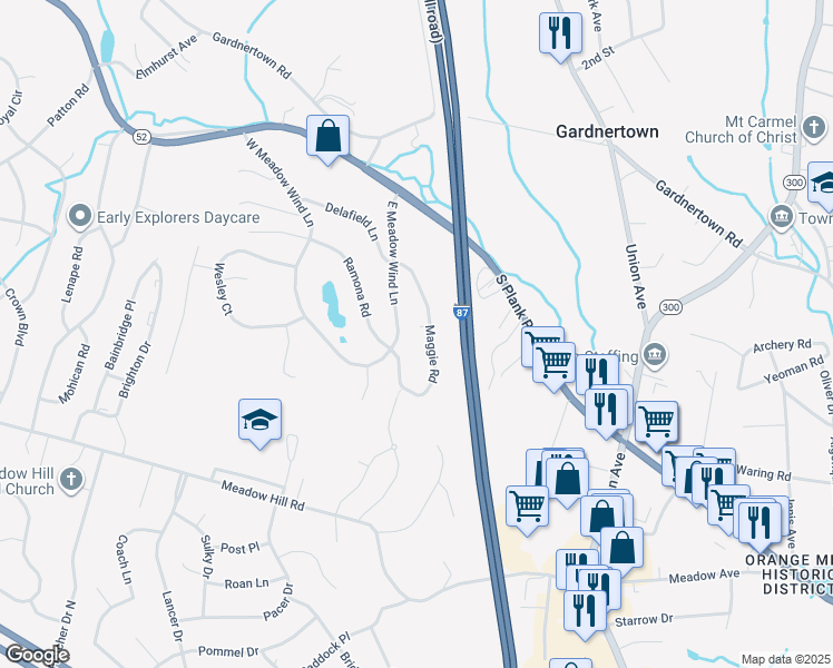 map of restaurants, bars, coffee shops, grocery stores, and more near 1138 Maggie Road in Newburgh