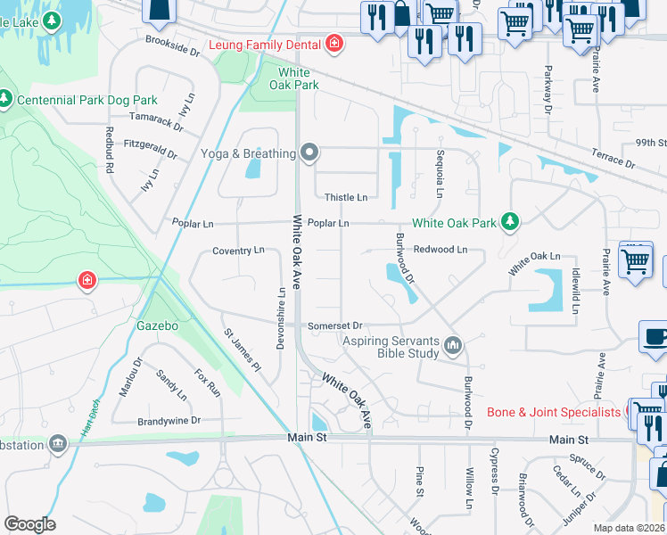 map of restaurants, bars, coffee shops, grocery stores, and more near 1627 Zephyr Court in Munster