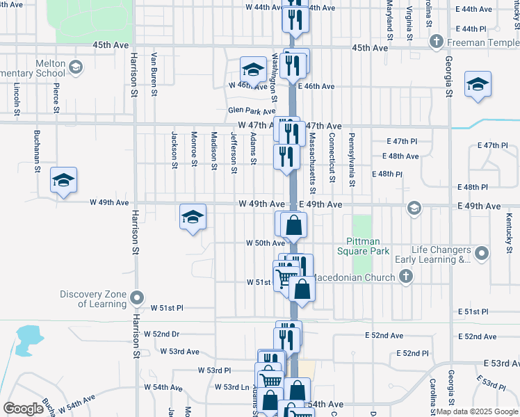 map of restaurants, bars, coffee shops, grocery stores, and more near 125 West 49th Avenue in Gary