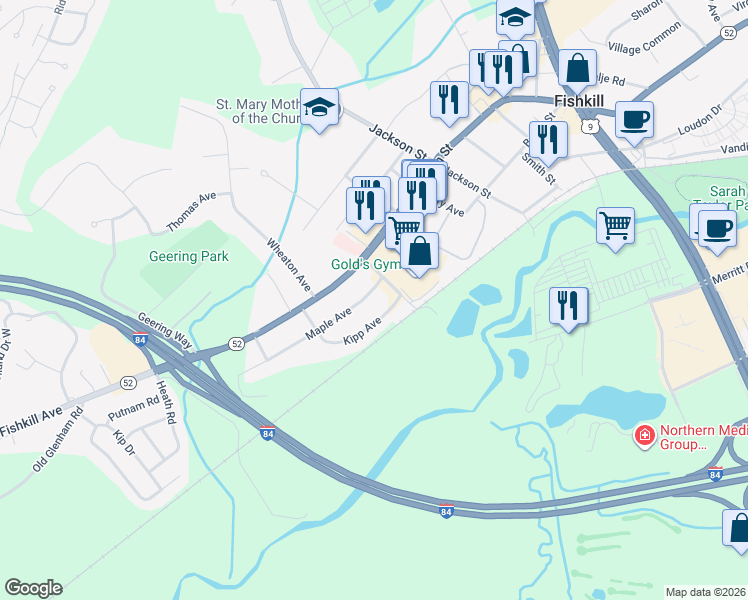 map of restaurants, bars, coffee shops, grocery stores, and more near 16 Maple Avenue in Fishkill