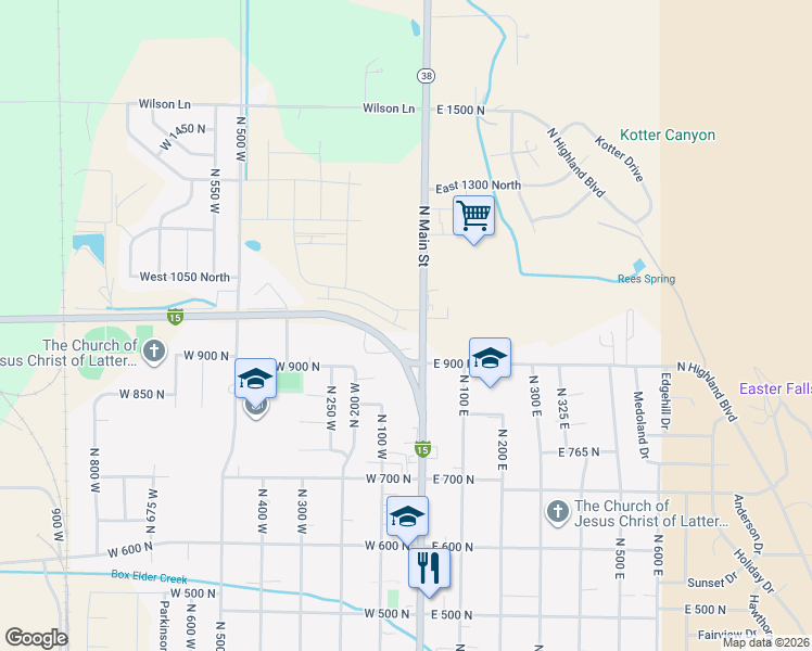 map of restaurants, bars, coffee shops, grocery stores, and more near 905 North Main Street in Brigham City