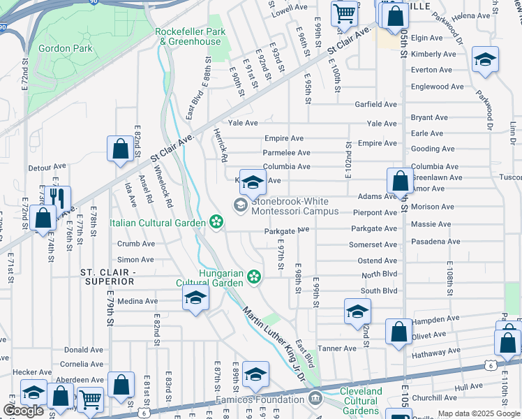 map of restaurants, bars, coffee shops, grocery stores, and more near 1000 East 92nd Street in Cleveland