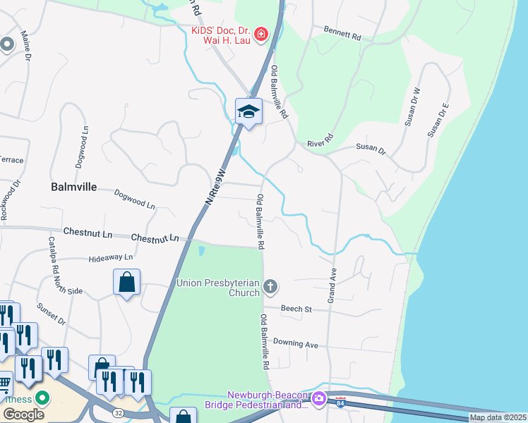 map of restaurants, bars, coffee shops, grocery stores, and more near 64 Old Balmville Road in Newburgh