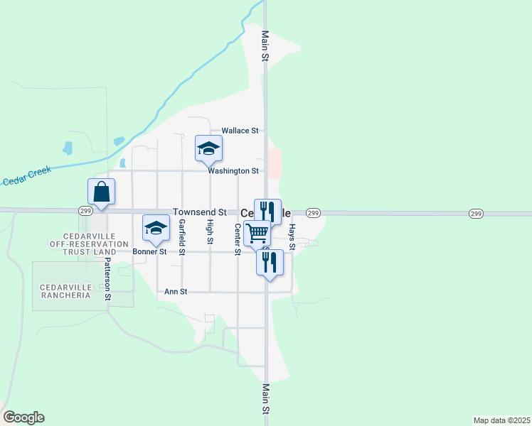 map of restaurants, bars, coffee shops, grocery stores, and more near in Cedarville