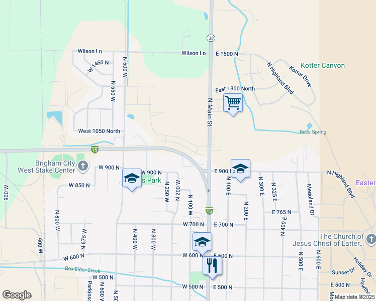 map of restaurants, bars, coffee shops, grocery stores, and more near 93 West 925 North in Brigham City