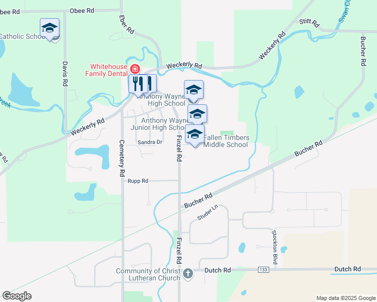 map of restaurants, bars, coffee shops, grocery stores, and more near 6119 Finzel Road in Whitehouse