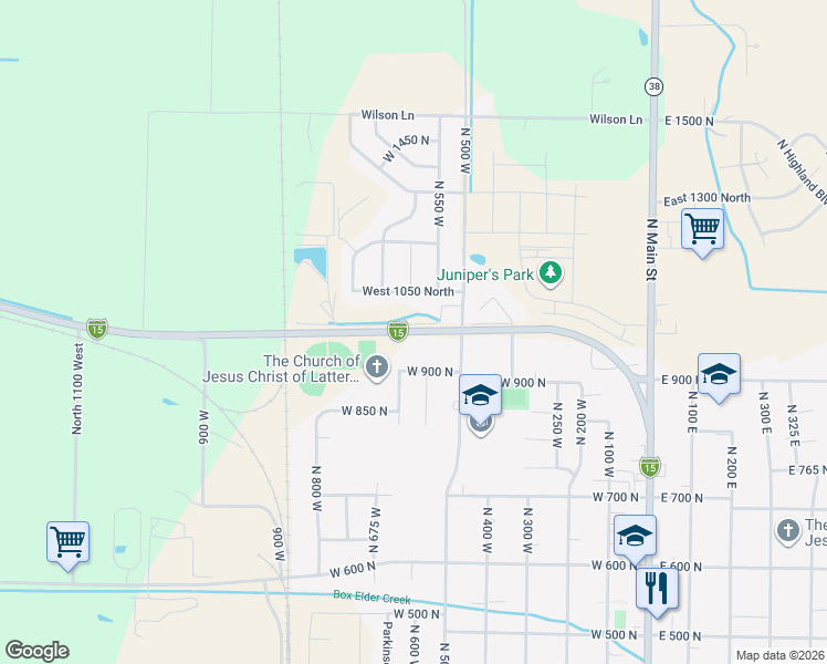 map of restaurants, bars, coffee shops, grocery stores, and more near 349 Promontory Road in Brigham City