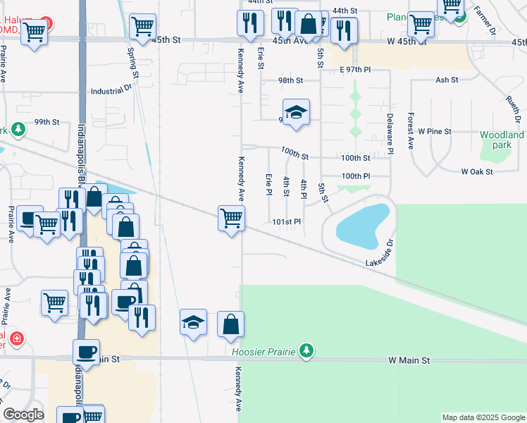 map of restaurants, bars, coffee shops, grocery stores, and more near 10117 Kennedy Avenue in Highland
