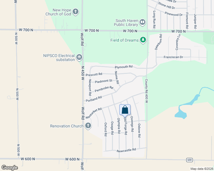 map of restaurants, bars, coffee shops, grocery stores, and more near 433 Pembroke Road in Valparaiso