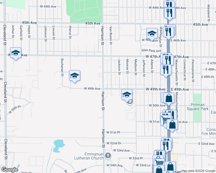 map of restaurants, bars, coffee shops, grocery stores, and more near 4840 Van Buren Street in Gary