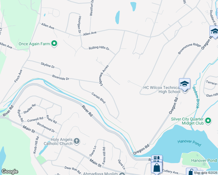 map of restaurants, bars, coffee shops, grocery stores, and more near 270 Edgemark Acres in Meriden