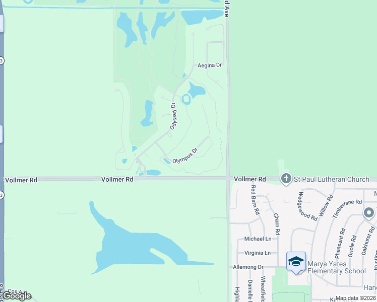map of restaurants, bars, coffee shops, grocery stores, and more near 50 Olympus Drive in Tinley Park
