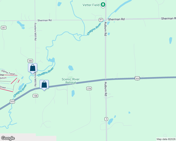 map of restaurants, bars, coffee shops, grocery stores, and more near 12386 Auburn Road in Chardon