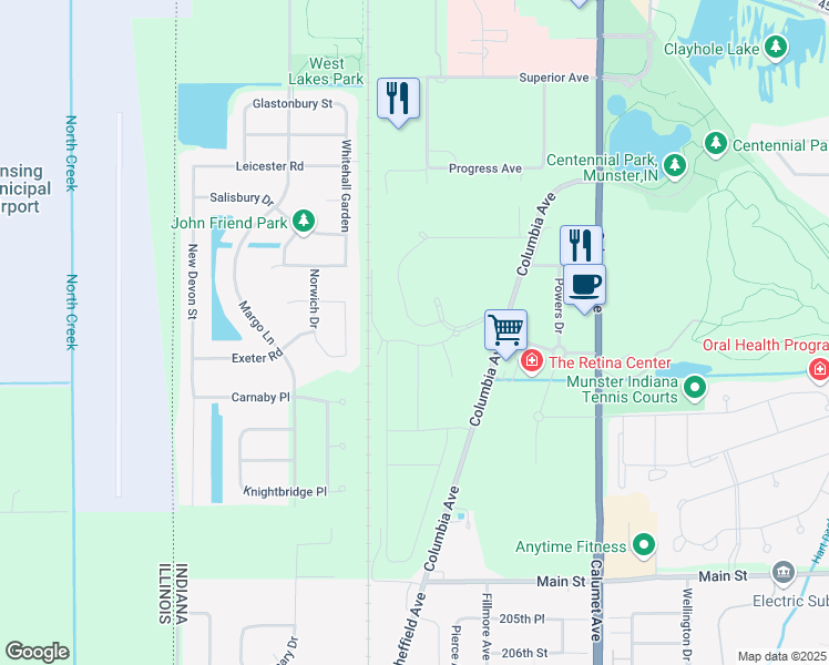 map of restaurants, bars, coffee shops, grocery stores, and more near 503 Jenna Drive in Munster