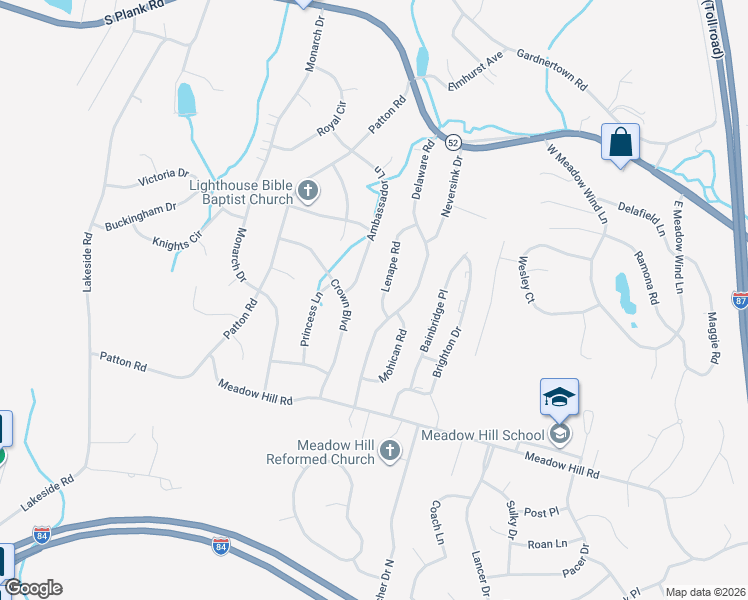 map of restaurants, bars, coffee shops, grocery stores, and more near 19 Lenape Road in Newburgh