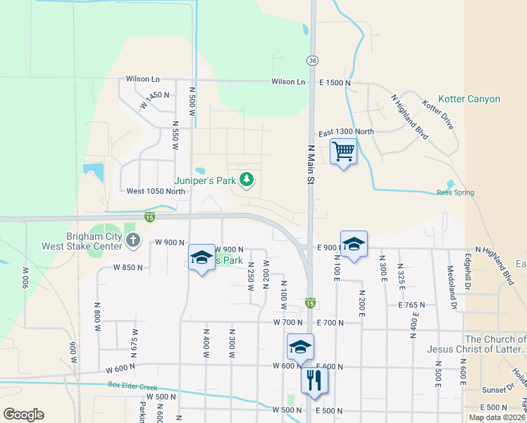 map of restaurants, bars, coffee shops, grocery stores, and more near 205 Utah 13 in Brigham City