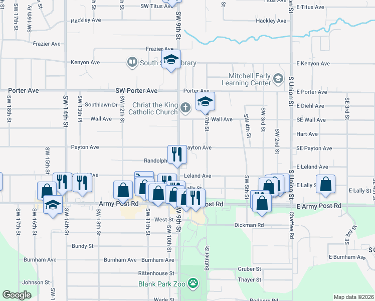 map of restaurants, bars, coffee shops, grocery stores, and more near 810 Payton Avenue in Des Moines