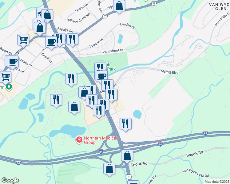 map of restaurants, bars, coffee shops, grocery stores, and more near 20 Merritt Boulevard in Fishkill