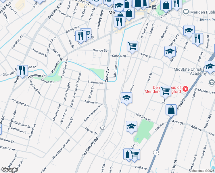 map of restaurants, bars, coffee shops, grocery stores, and more near 298 Cook Avenue in Meriden