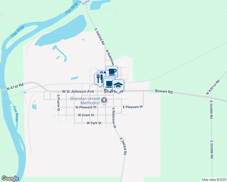 map of restaurants, bars, coffee shops, grocery stores, and more near in Sheridan