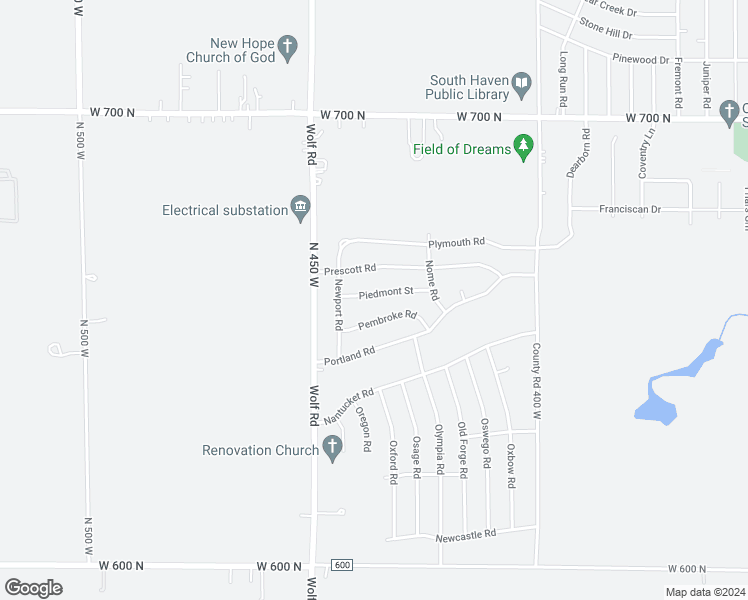 map of restaurants, bars, coffee shops, grocery stores, and more near 438 Piedmont Street in Valparaiso