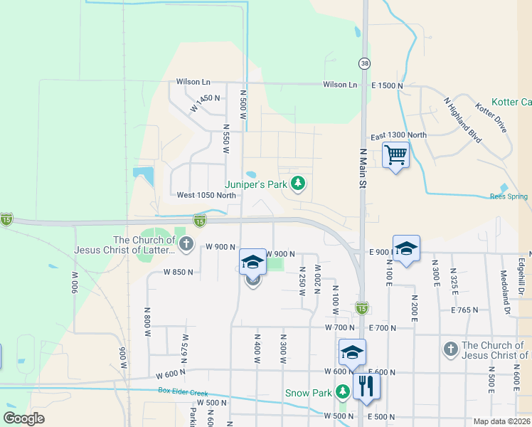 map of restaurants, bars, coffee shops, grocery stores, and more near 1025 North 450 West in Brigham City