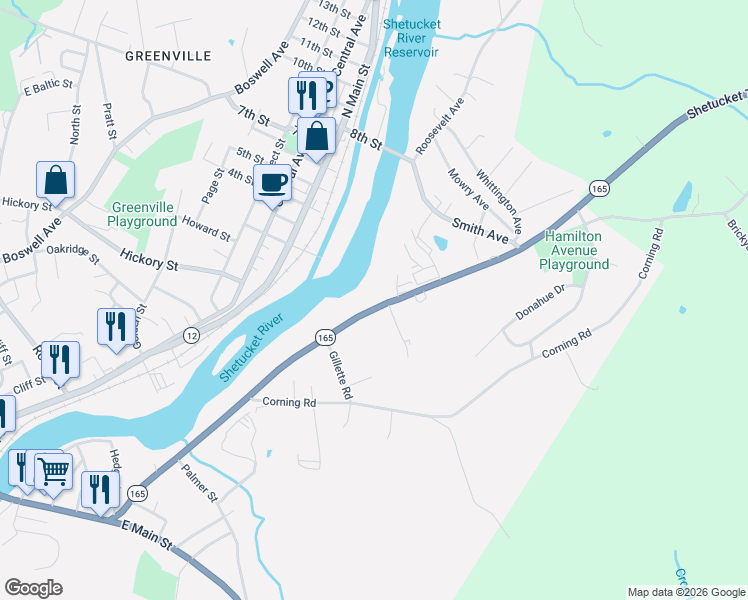 map of restaurants, bars, coffee shops, grocery stores, and more near 296 Hamilton Avenue in Norwich