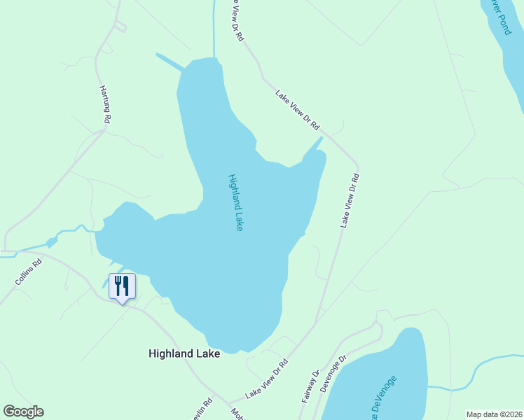 map of restaurants, bars, coffee shops, grocery stores, and more near 33 Lake View Drive in Highland Lake