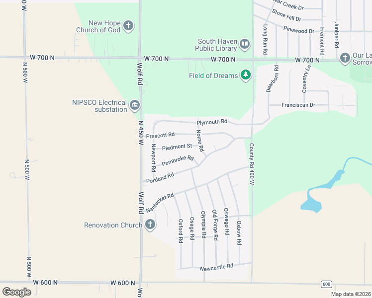 map of restaurants, bars, coffee shops, grocery stores, and more near 427 Piedmont Street in Valparaiso