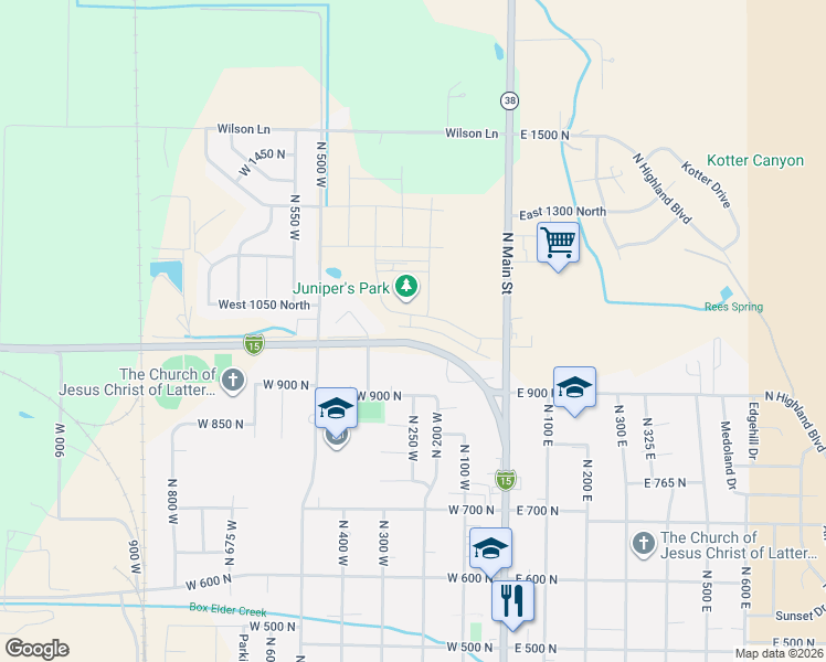map of restaurants, bars, coffee shops, grocery stores, and more near 243 West 925 North in Brigham City