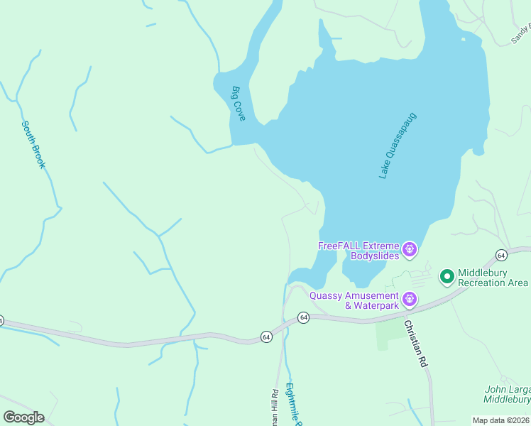 map of restaurants, bars, coffee shops, grocery stores, and more near 21 West Lake Road in Middlebury