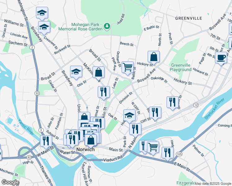 map of restaurants, bars, coffee shops, grocery stores, and more near in Norwich