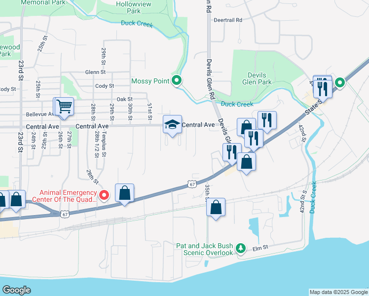 map of restaurants, bars, coffee shops, grocery stores, and more near 11 Riverview Lane in Bettendorf