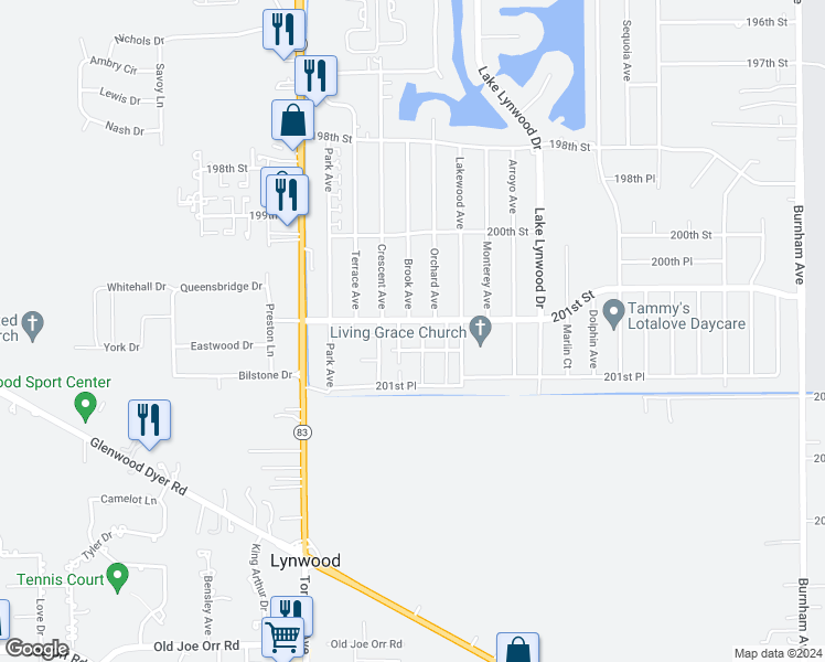 map of restaurants, bars, coffee shops, grocery stores, and more near 20119 Willow Drive in Lynwood