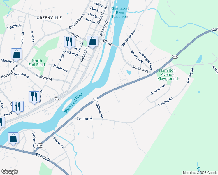 map of restaurants, bars, coffee shops, grocery stores, and more near 296 Hamilton Avenue in Norwich