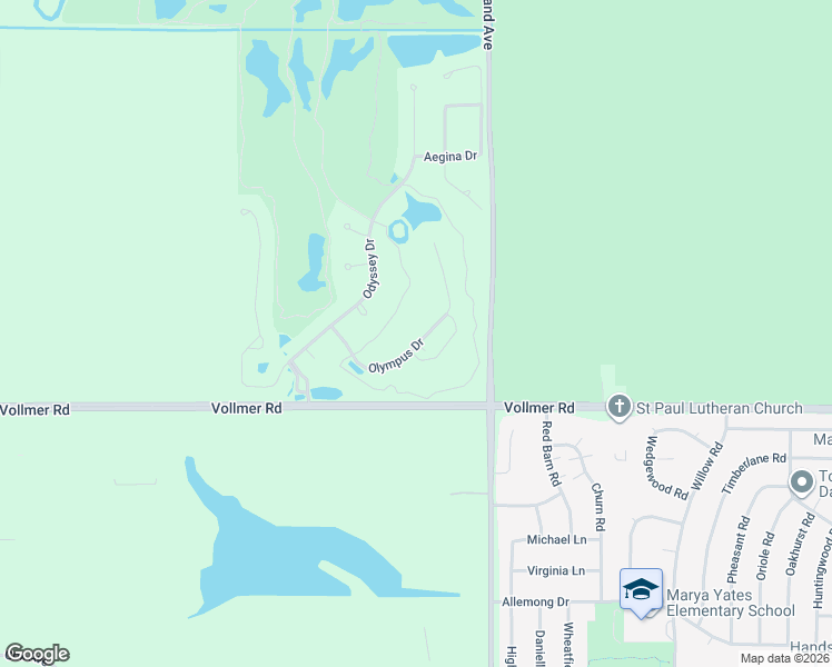 map of restaurants, bars, coffee shops, grocery stores, and more near 50 Olympus Drive in Tinley Park