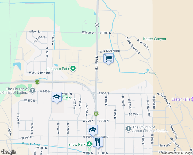 map of restaurants, bars, coffee shops, grocery stores, and more near 1051 North Main Street in Brigham City