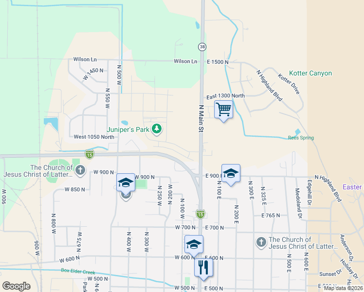 map of restaurants, bars, coffee shops, grocery stores, and more near 96 West 950 North in Brigham City
