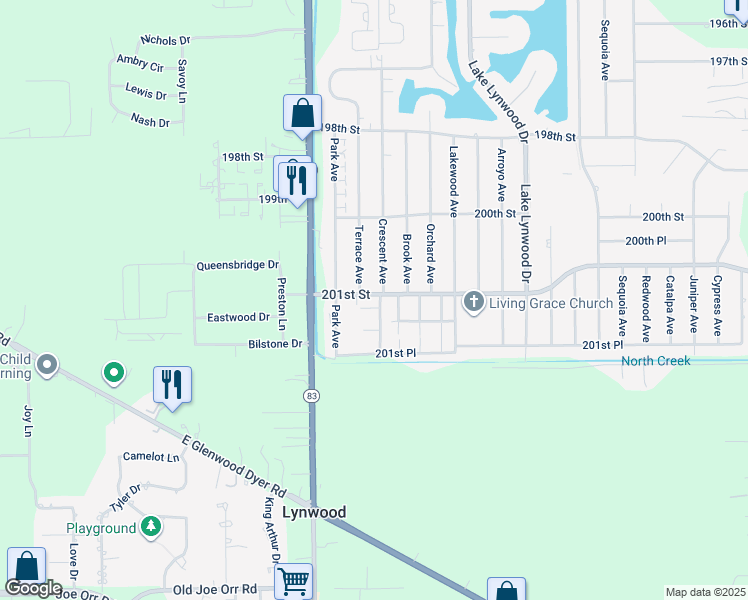 map of restaurants, bars, coffee shops, grocery stores, and more near 20084 Terrace Avenue in Lynwood