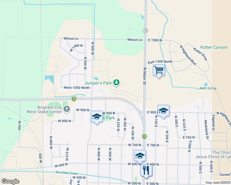 map of restaurants, bars, coffee shops, grocery stores, and more near 266 West 925 North in Brigham City
