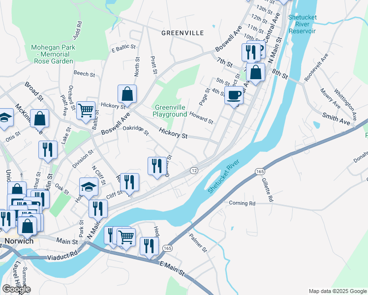 map of restaurants, bars, coffee shops, grocery stores, and more near 41 Convent Avenue in Norwich